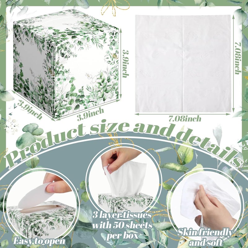 Fourluoo 12 Pack Fall Eucalyptus Facial Tissues Cube Boxes 600 Sheets 3 Ply Small Square Green Eucalyptus Face Tissues Bulk for Autumn Spring Car Bedroom Supplies - Image 3